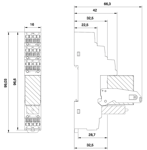 Dimensions of RELAY CP-KIT series 